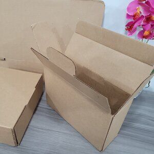 (10) Brown Corrugated Shipping Mailing Boxes 9"x6.5"x 3" + Thank You Stickers